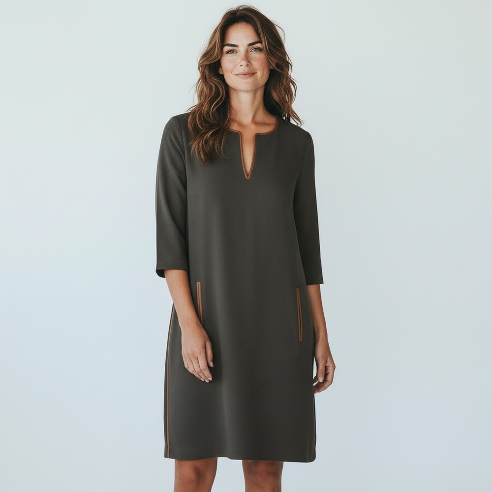 Comptoir Des Cotonniers Paris Wool Blend Dress Leather Trim size 38/6 US